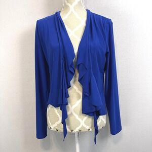 Sympli Royal Blue Ruffle Waterfall Open Front Cardigan Jacket Womens Size 12